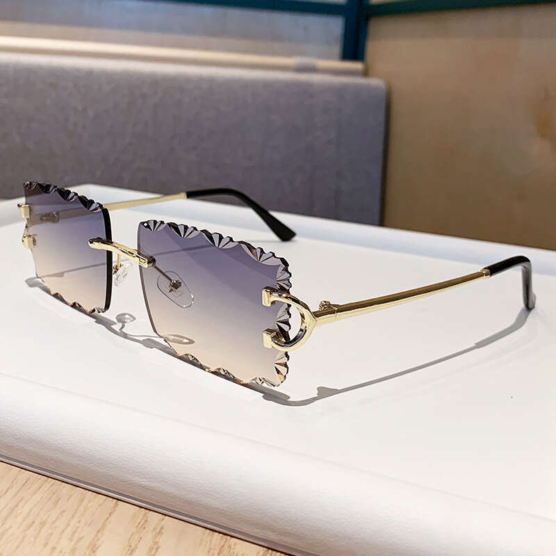 Designer Cross-Border New Sunglasses Metal Frame Tooth Pattern Lens Square Rimless Unisex Big Brand Flat Glasses