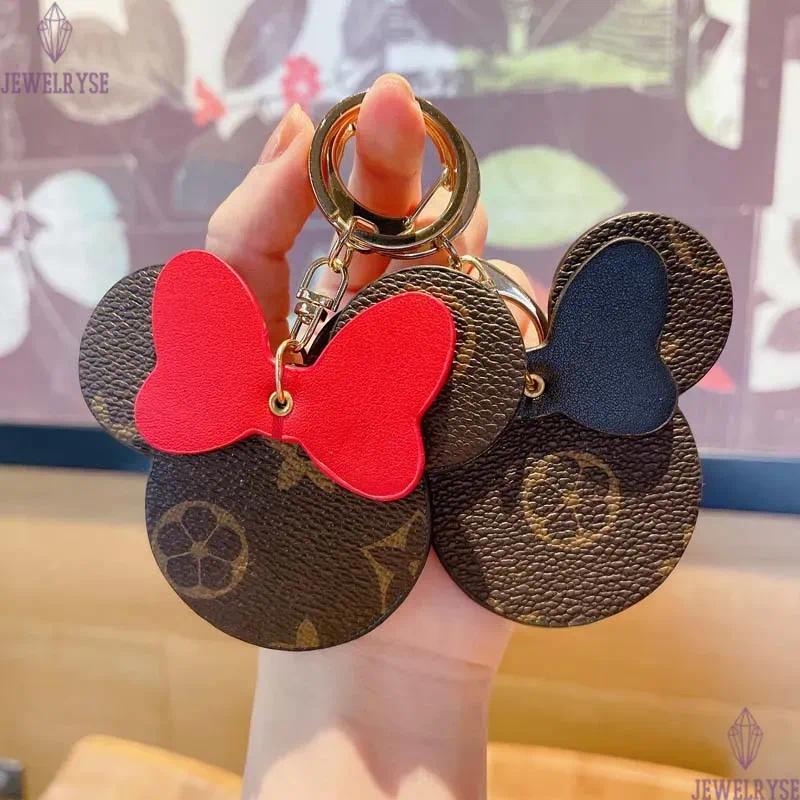 Brown Flower Keychains Rings Cartoon PU Leather Bow Mouse Gold Car Keyrings Holder Cute Bag Pendant Charms Fashion Design Jewelry Gifts Key Chains Acc