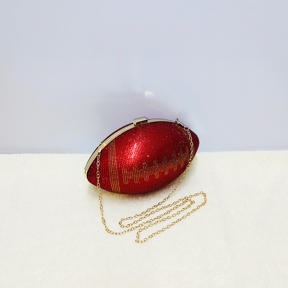 Diamond Evening Clutch Purse Bag Bridal Bling Football Shape Handbag Trendy Fashion One-shoulder Lady Bags XA19H 220611