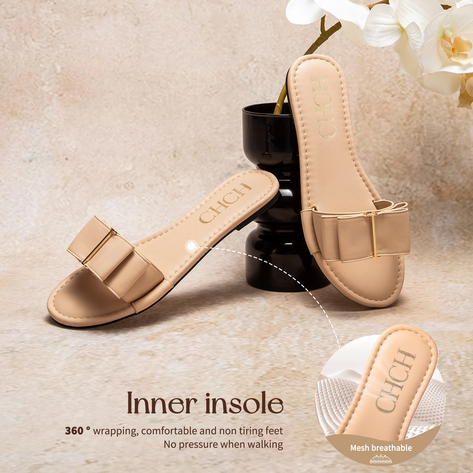 CHCH Basic Hundred Lightweight Comfortable Women's Outdoor Slippers Pure Color Simple Fashion Classic Flat Shoes