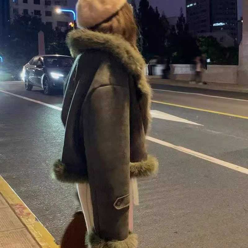 2025 Autumn and Winter New Fur Integrated Jacket Suede Short Motorcycle Suit Womens Slimming Korean Version Casual JacketT251201
