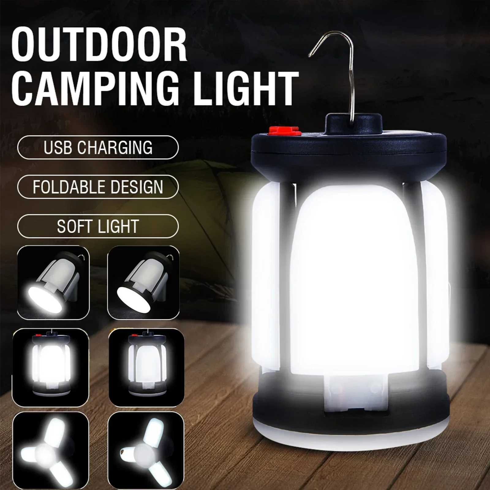 For Camping Fishing High Power Solar LED Camping Lantern Rechargeable 4500mAh 1000LM Emergency Power Bank Foldable 6 Light Modes M251201
