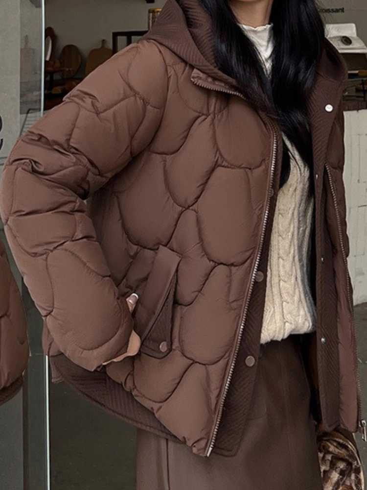Hooded Parka Fake Two-Piece Down Cotton Clothes Womens New Short Corrugated Burr Thick Warm Cotton-Padded Jacket OutCoat LadyT251201