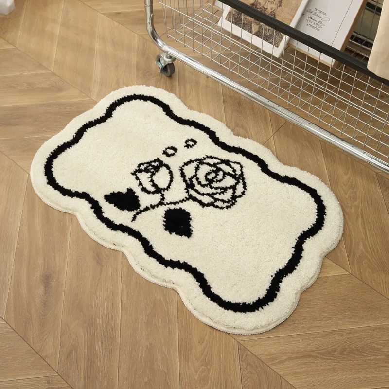 VIKAMA Ins Style Black And White Imitation Cashmere Carpet Cfort Insation Porch Entry Carpet Bathro Door Carpet He Decor H251129