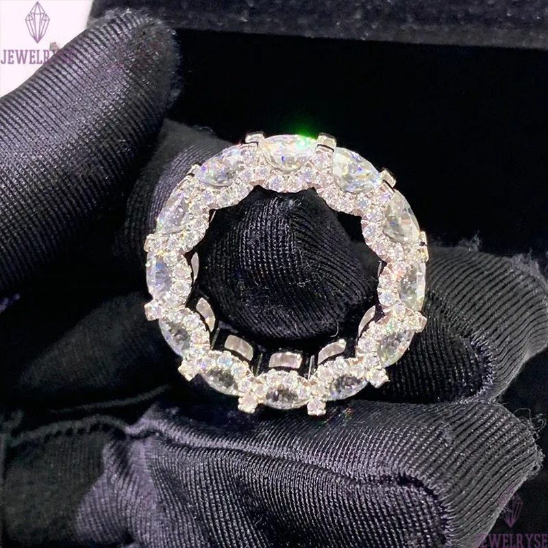 Cadermay luxury 5ct pear cut D VVS moissanite ring with 6mm round moissanite diamond eternity band moissanite ring set for women