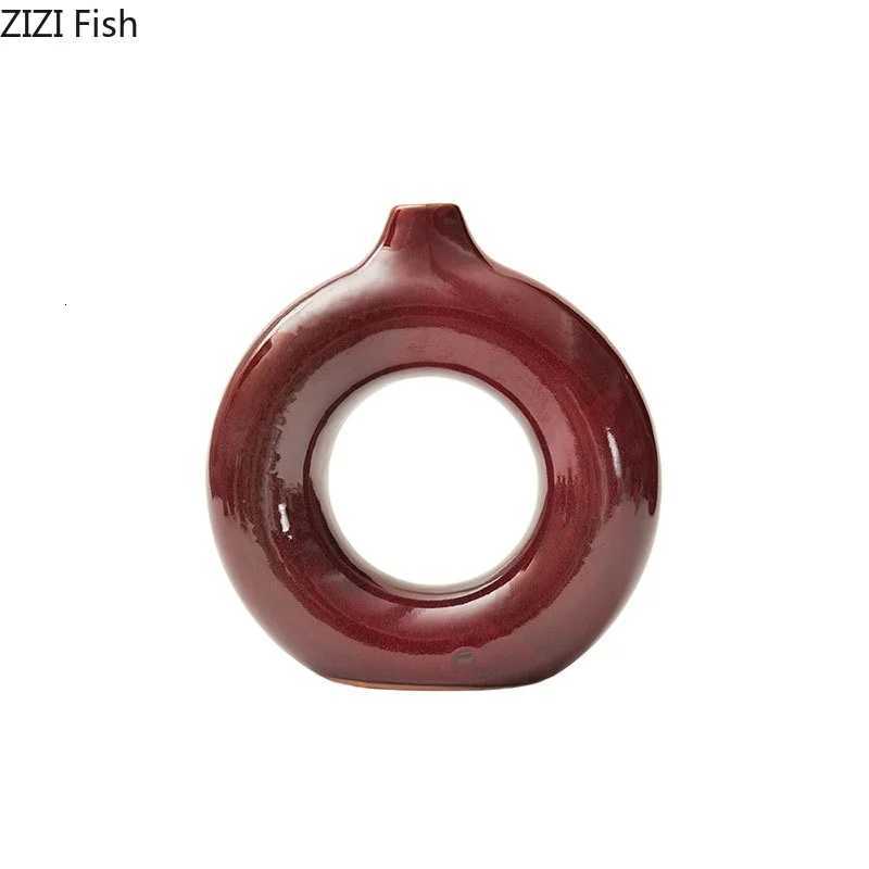 Shining Deep Red Porcelain Vase Plant Pots Table Decoration Ornaments Flower Arrangement Round Ceramic Vase Ro Aesthetic Decor Y251201