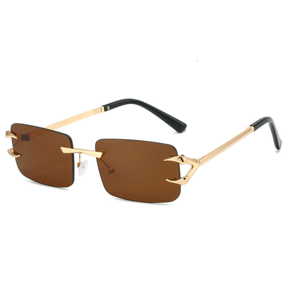 2024 Cross-Border New Frameless Fashion Brand Designer Simple Square Rimless Ocean Color Sunglasses