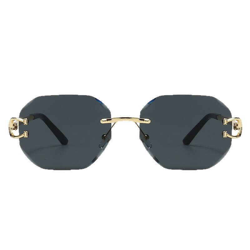 Retro frameless cut edge sunglasses for men, Instagram style boxy polygonal sunglasses for women, sunscreen and UV resistant trendy sunglasses