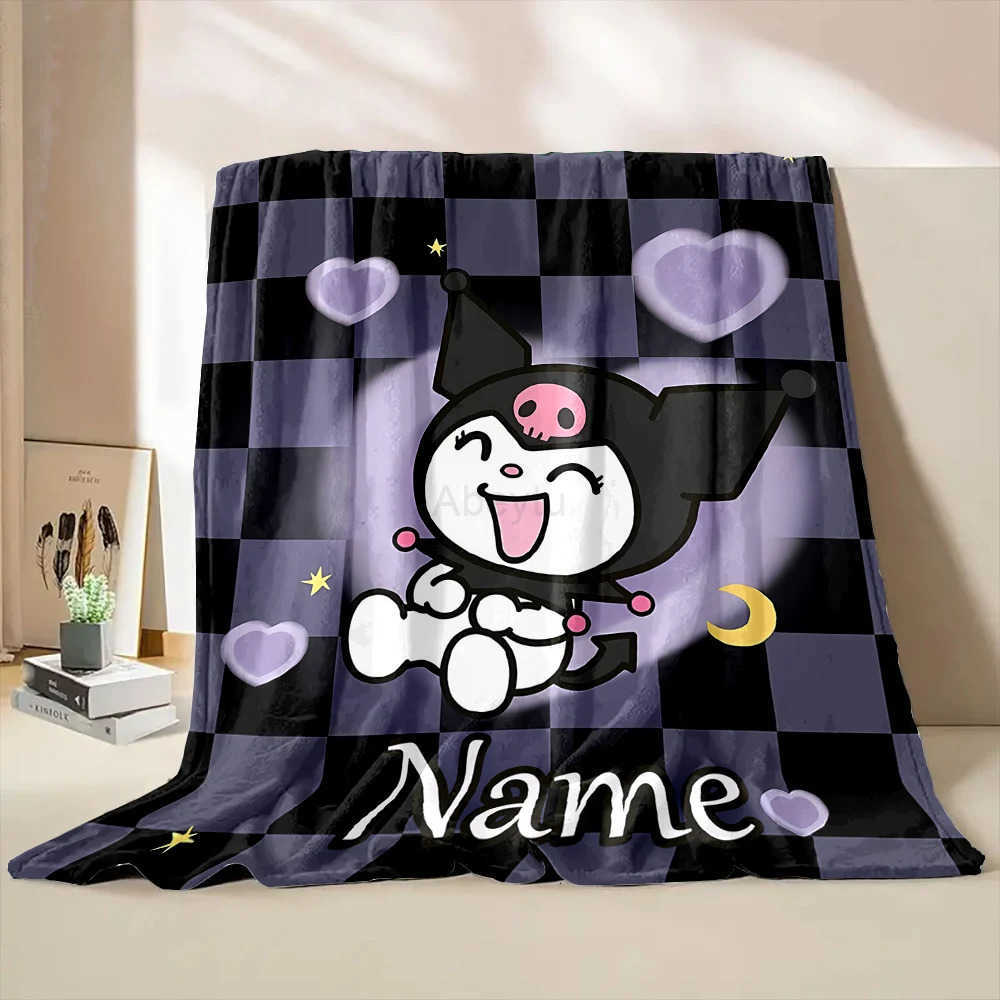 Sanrio Customized Name Personalized Blanket Kuromi Cute Children Warm Soft Blankets Home Travel and Comfortable Blanket H251201