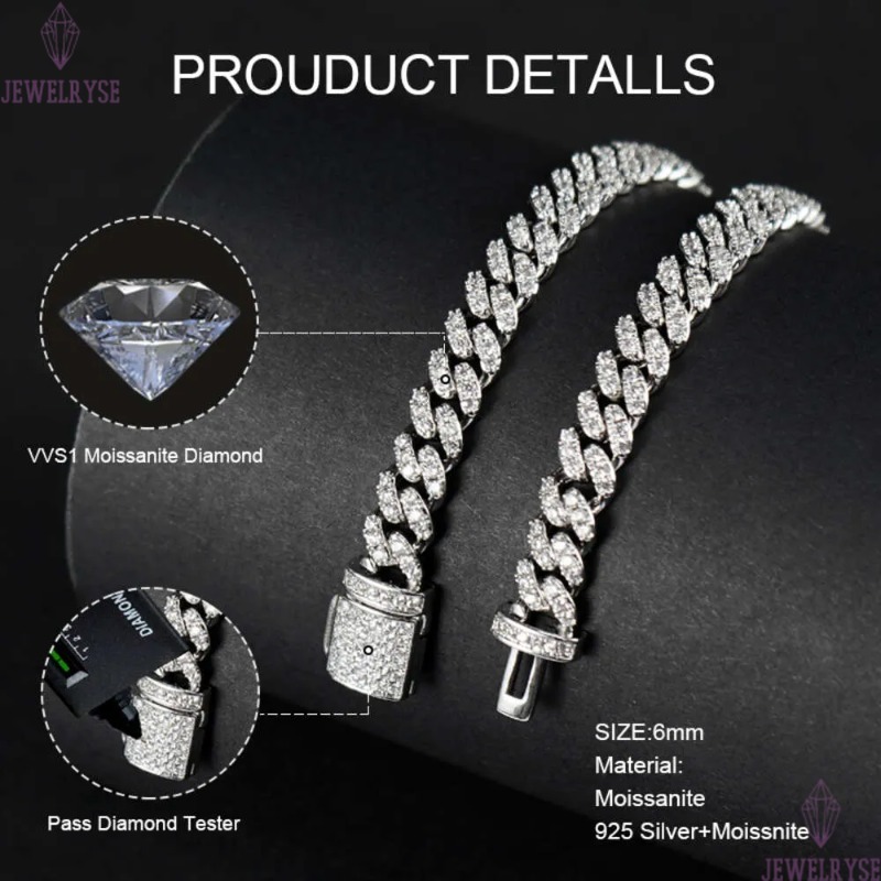pendant necklaces fine jewelry 8mm moissanite necklace set cuban link chain sterling sier women men chain miami cubanlink