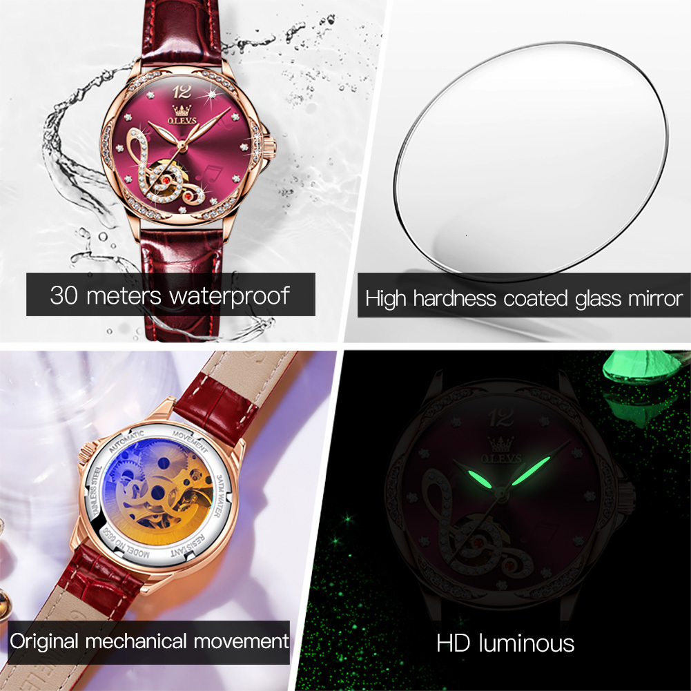 OLEVS Designer Luxury Women's Business Watch Fashion Inlaid Diamond Dial Waterproof Fully Automatic Mechanical Watch Festival Watch Gift Box Free