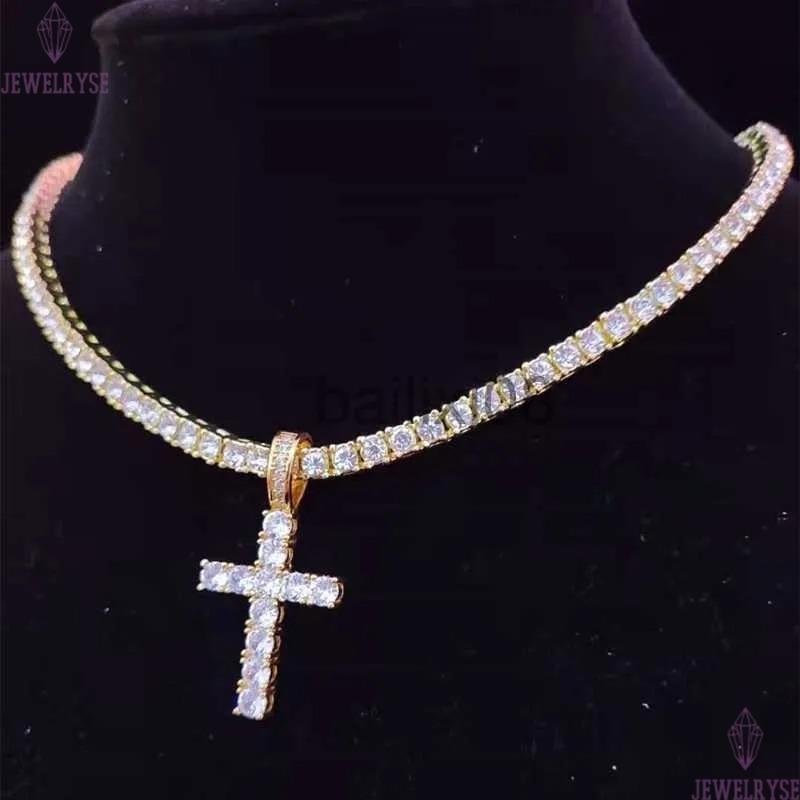 Necklaces Men Women Hip Hop Cross Pendant Neckle with 4mm Zircon Tennis Chain Iced out Bg Neckles HipHop Jewelry Fashion Gift J230620