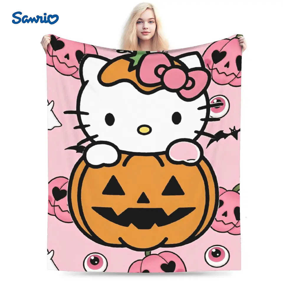 Sanrio Hello Kitty Halloween Blanket Quality Warm Soft Throw Blanket Winter Girls Boys Couch Chair Sofa Bed Street Trend Bedspread H251201