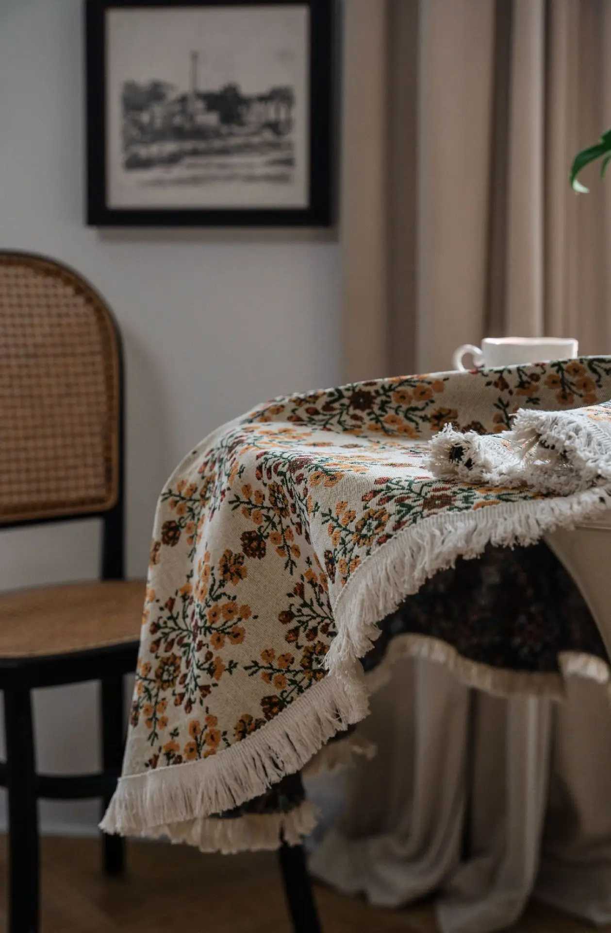 Cotton Linen Round Tablecloth with Tassel Coffee and Tea Table Cover Dining RoomTable Cloth American Furniture Home Decorate Y251201