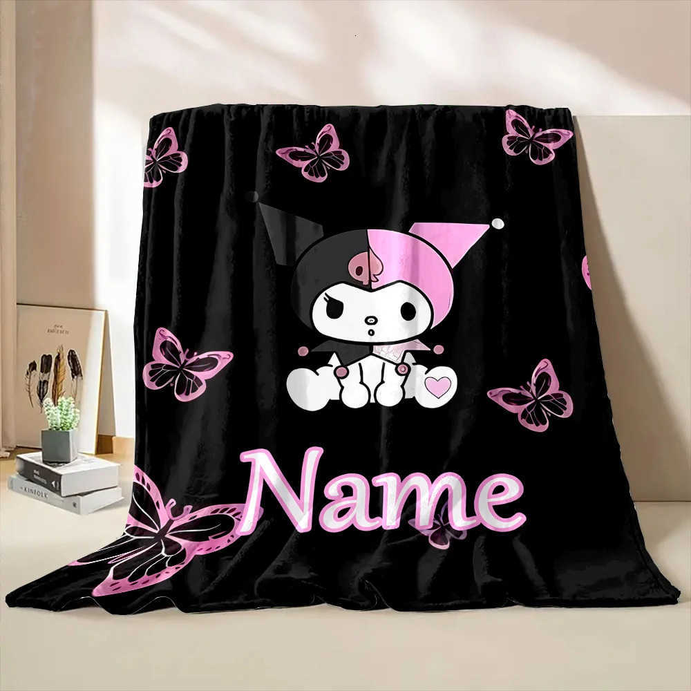Sanrio Customized Name Personalized Blanket Kuromi Cute Children Warm Soft Blankets Home Travel and Comfortable Blanket H251201