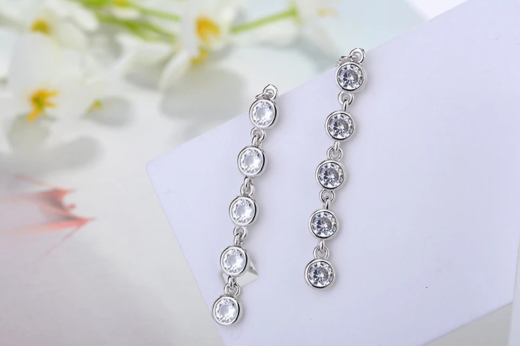 Luxury 925 stamp silver color Geometric Long Tassel Circle Aaa Zirconia Crystal Drop Earrings For Women Sterling Silver Jewelry 251113