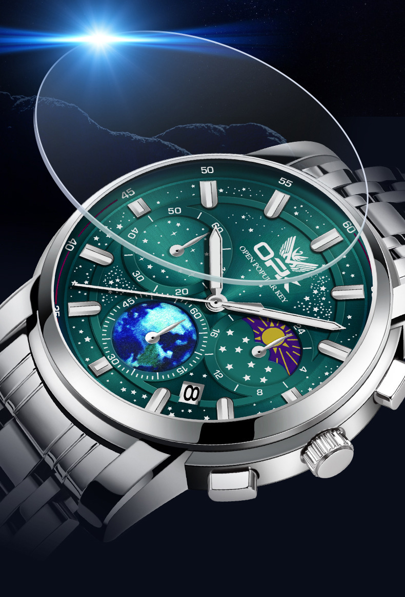 OPK Free Shipping New Designer Watch Manufacturer Wholesale One Piece Dropshipping Hot Selling Chronograph Moon Phase Luminous Quartz Watch Men's