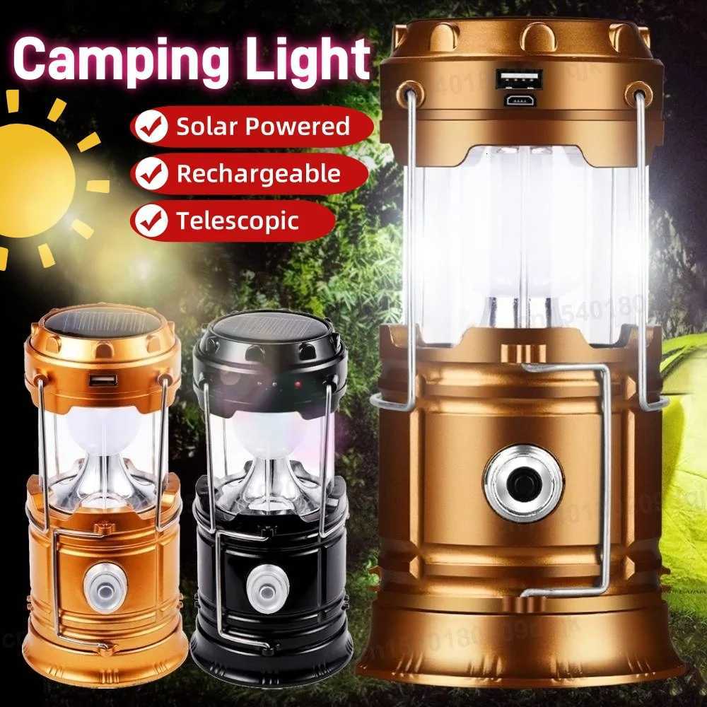 Foldable Camping Lantern Outdoor Solar Powered Camp Tent Lamp USB Rechargeable Portable Emergency Lights Stretch Hang Lantern M251201