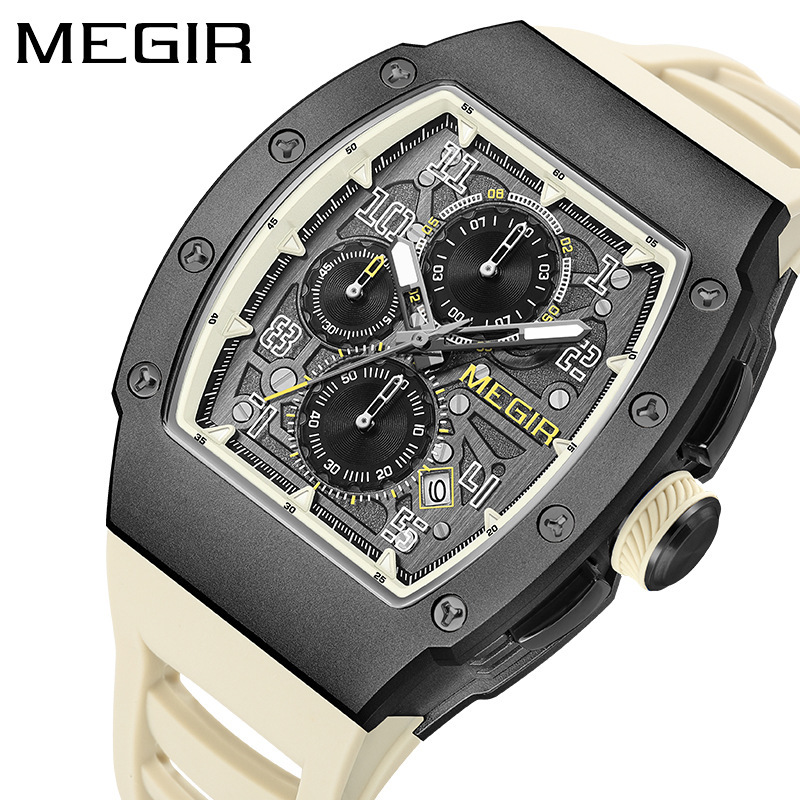 MEGIR Designer New Men's Sports Watch Premium Waterproof Luminous Square Business Watch 316 Stainless Steel Case Quartz Watch 8411 Luxury Wristwa