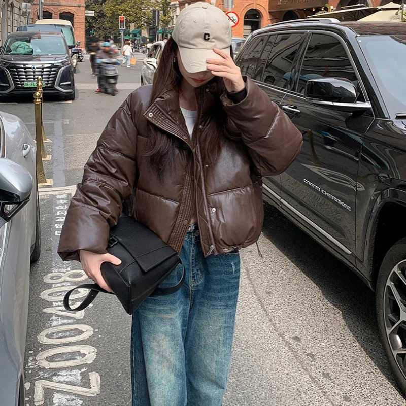 2025 New Autumn Winter Jackets Fashion Women Solid Long Sleeve Thick Pu Zipper Lapel Coats Casual Office Lady Korean OuterwearT251201