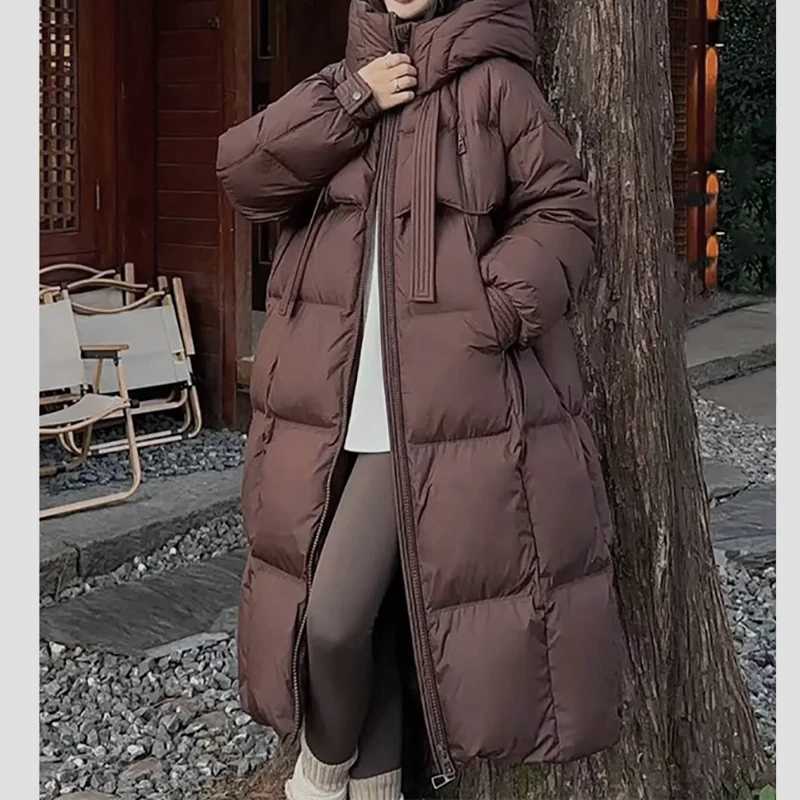 EVNISI Women Casual Thicken Warm Hooded Down Coat Lady Office Parkas Long Sleeve Zipper Pocket Long Coat Fall Winter Down CoatT251201