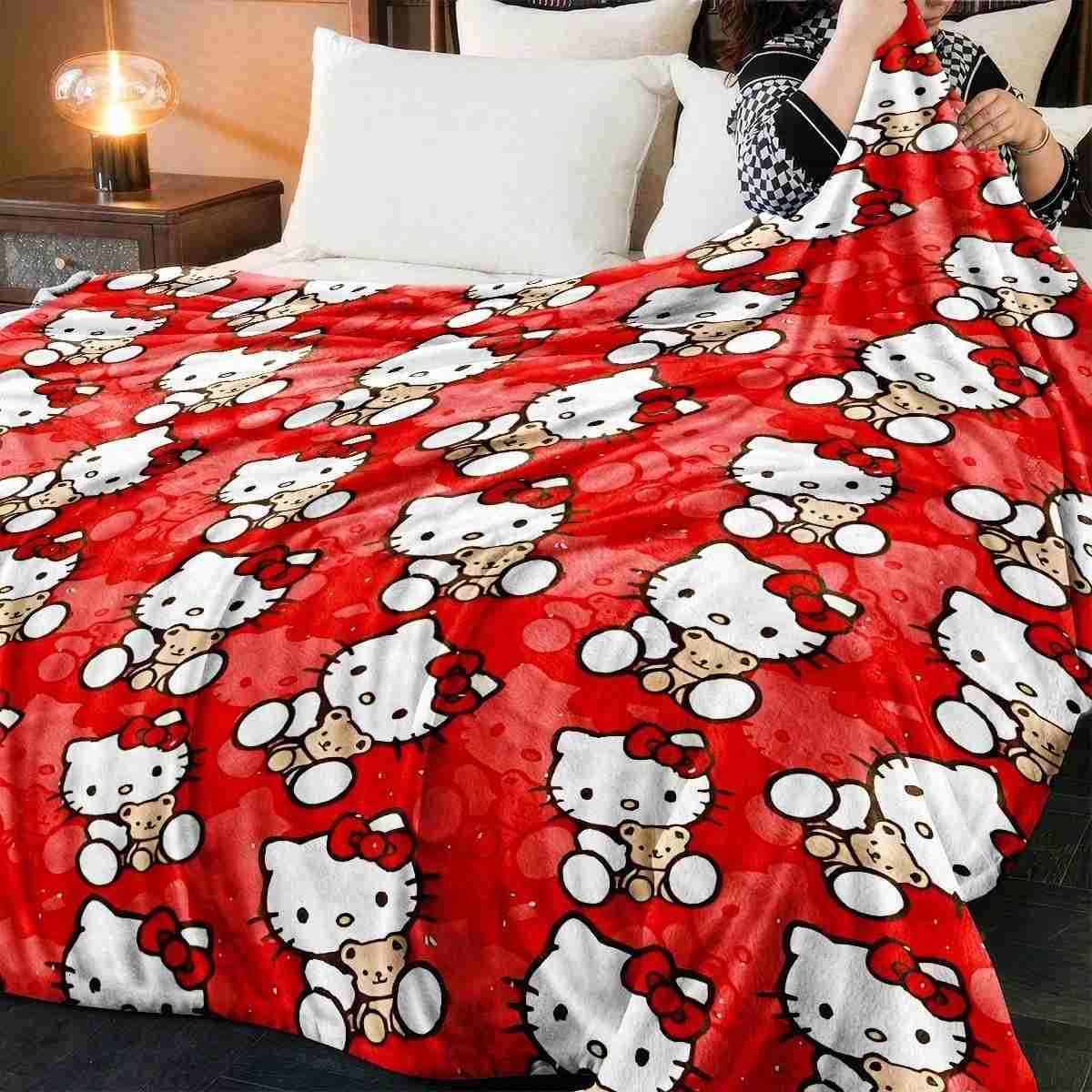 Sanrio JIT Hello Kitty Pink Blanket Cute Cartoon Printed for Bedroom Living Room Decorative Cozy Soft Durable High Quality for Bedding H251201