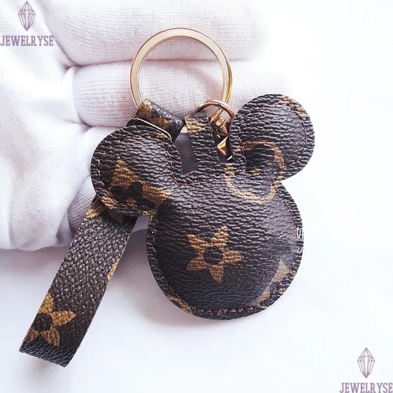 Fashion Mouse Designer Keychains Accessories PU Leather Animal Flower Print Pendants Bag Charms Key Chains Ring Cute Car Keyrings Holder