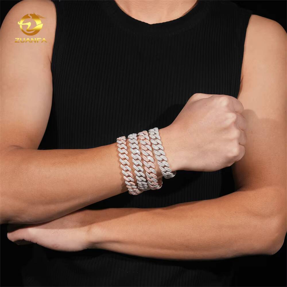 125MM High Quality Moissanite Hip Hop Bracelet 925 Silver Iced Out Moissanite Cuban Link Bracelet 1Row Higher Design Two Tone