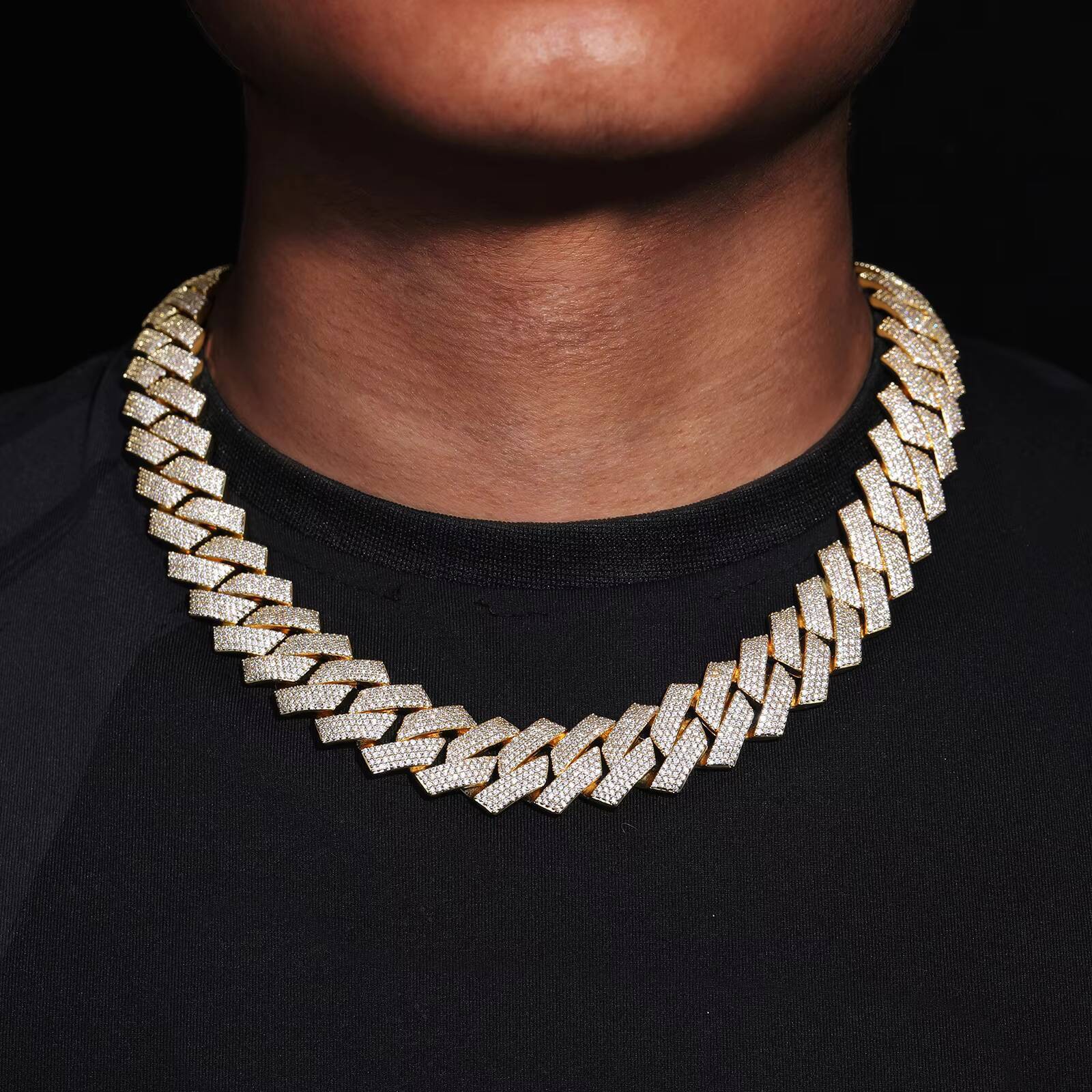 Mens Trendy CZ Iced Out Hip Hop Necklace 20mm Four-Row Diamond-Shaped Cuban Link Wholesale Brass and Zircon Jewelry
