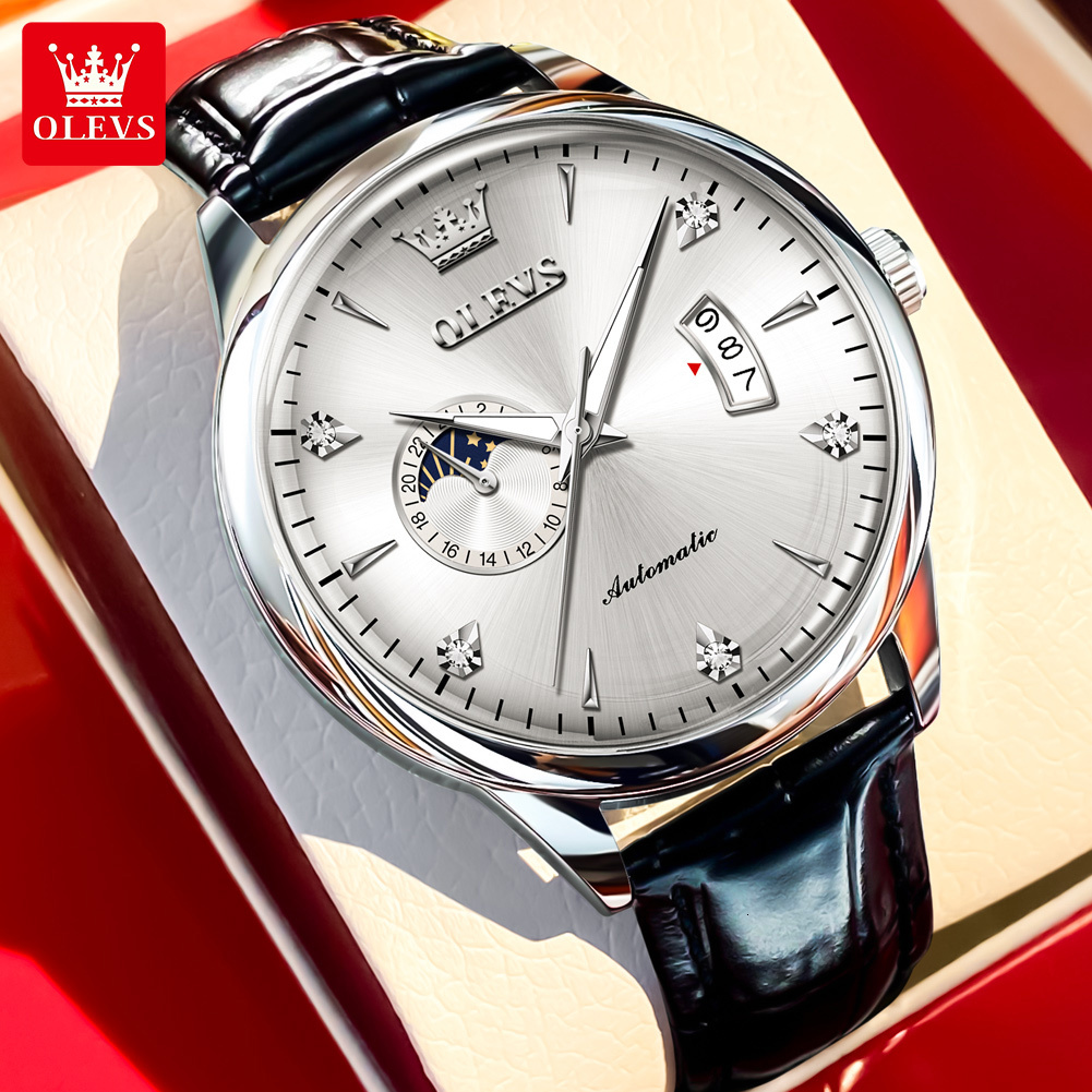 OLEVS Designer Luxury Outdoor Men's Watches Fully Automatic Mechanical Watches Sun Moon Star Glow Waterproof Business Watches Free Shipping Whole