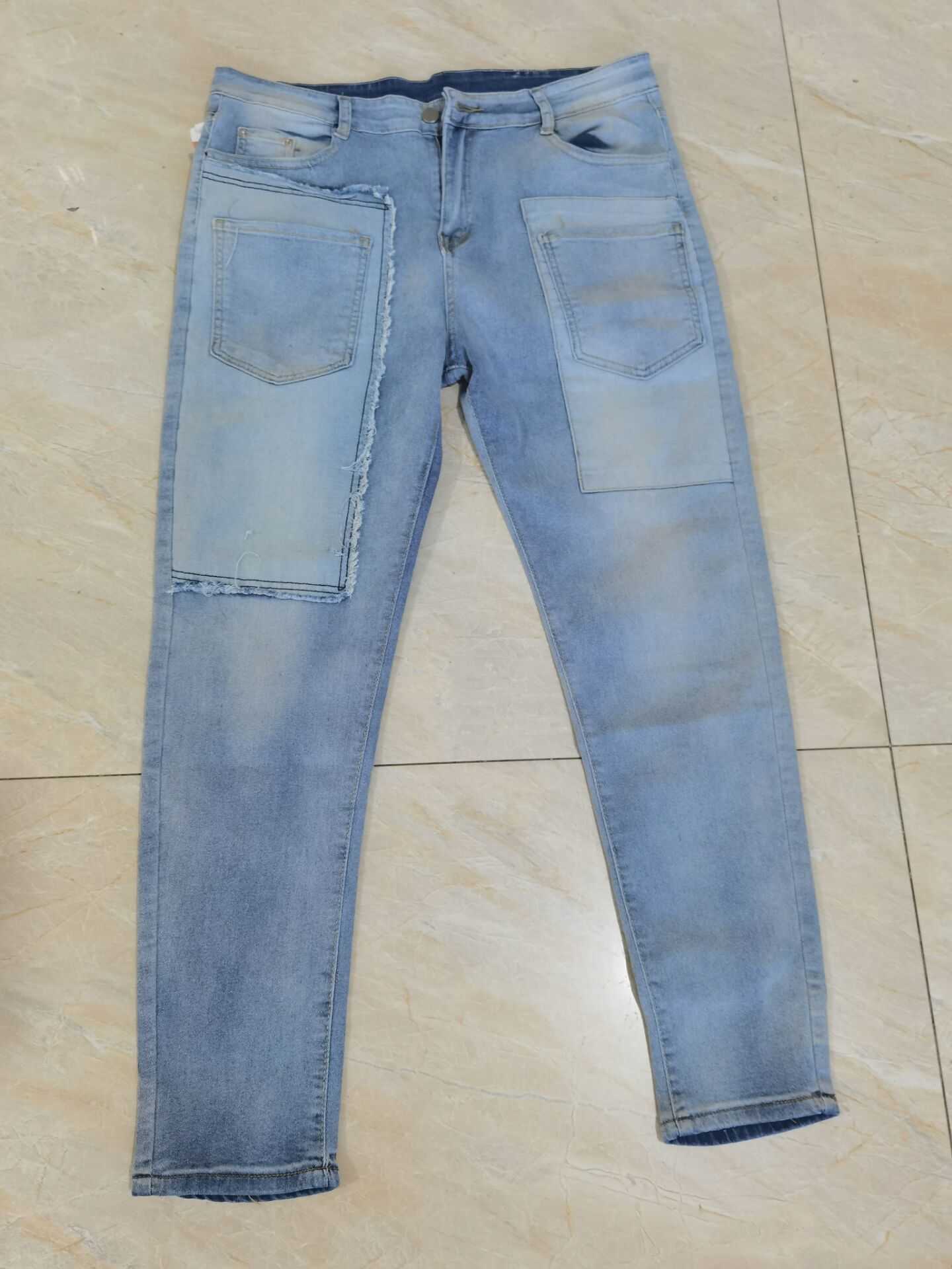 Men's Jeans Mens Jeans Long Pants Denim Pencil Pants Splice Simple Straight Trousers Slim Fit Casual High Waist Sheath Pocket Button Winter z2502