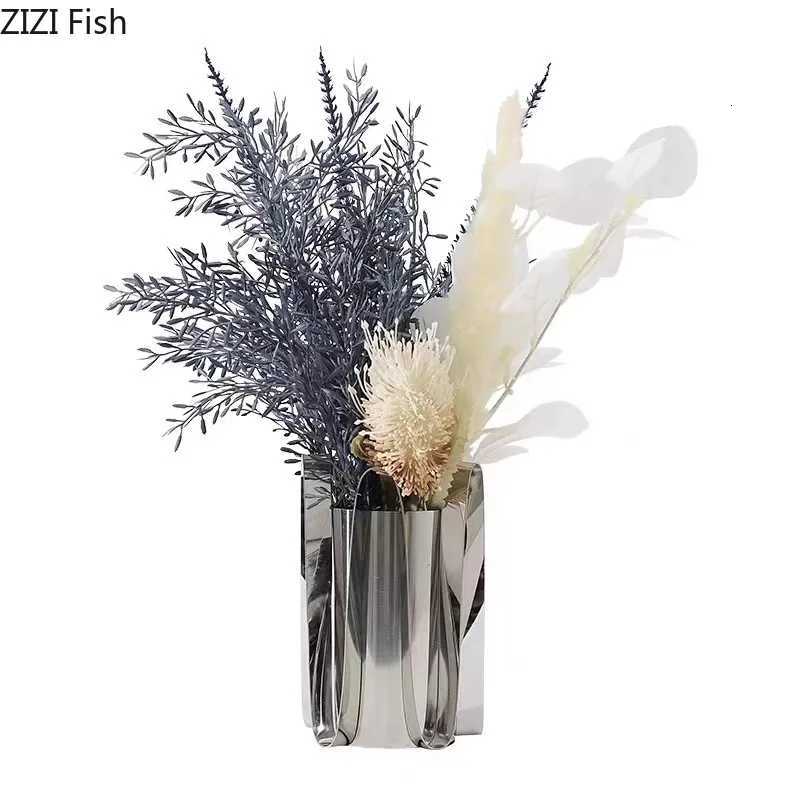Silver-plated Metal Vase Artificial Flower Decorative Flowers Pots Desk Decoration Floral Arrangement Ro Aesthetic Decor Y251201