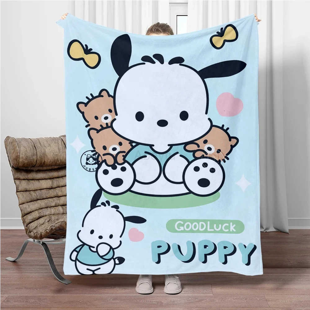 Sanrio 8 Size Dog Pochacco Flannel Throw Blanket for Sofa Bed Warm Soft Fluffy Kids and Adult Outdoor Travel Picnic Camping Gift H251201