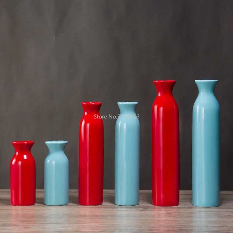 Red Ceramic Vase Blue Wedding Vase He Decoration Gifts Y251201