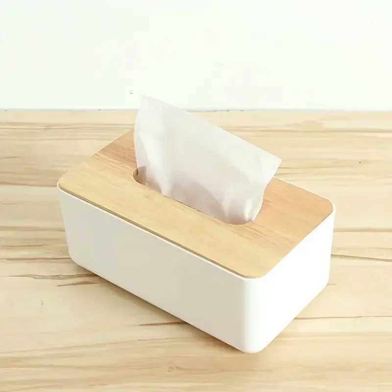 Minimalist Tissue Box Cover with Wooden Top Mti-Size PP Storage Organizer Dustproof for He Car Bathro Gift H251201