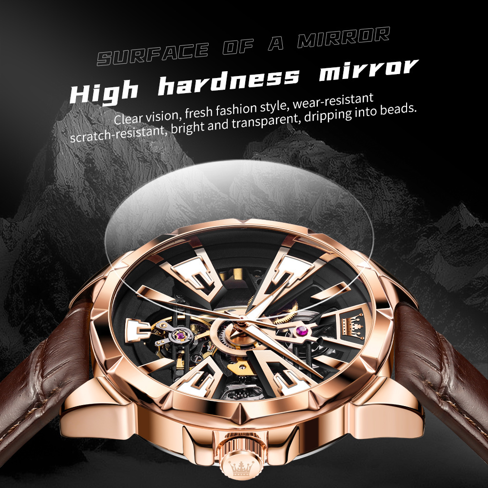 OLEVS Designer Luxury Men's New Business Watch Fashion Leather Strap Hollow Out Mechanical Luminous Waterproof Outdoor Sports Watch Free Shipping