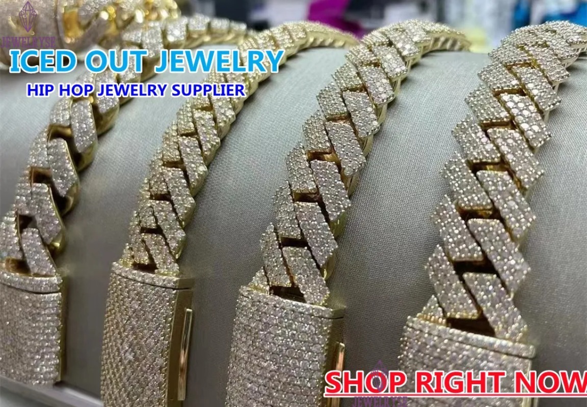 necklace moissanite chain 10mm 22inches Mens Real Hip Hop Chains Vvs Moissanite Dia Prong Set 10k Gold Cuban k Chain