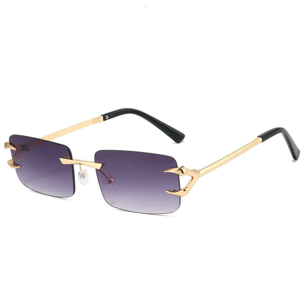 2024 Cross-Border New Frameless Fashion Brand Designer Simple Square Rimless Ocean Color Sunglasses