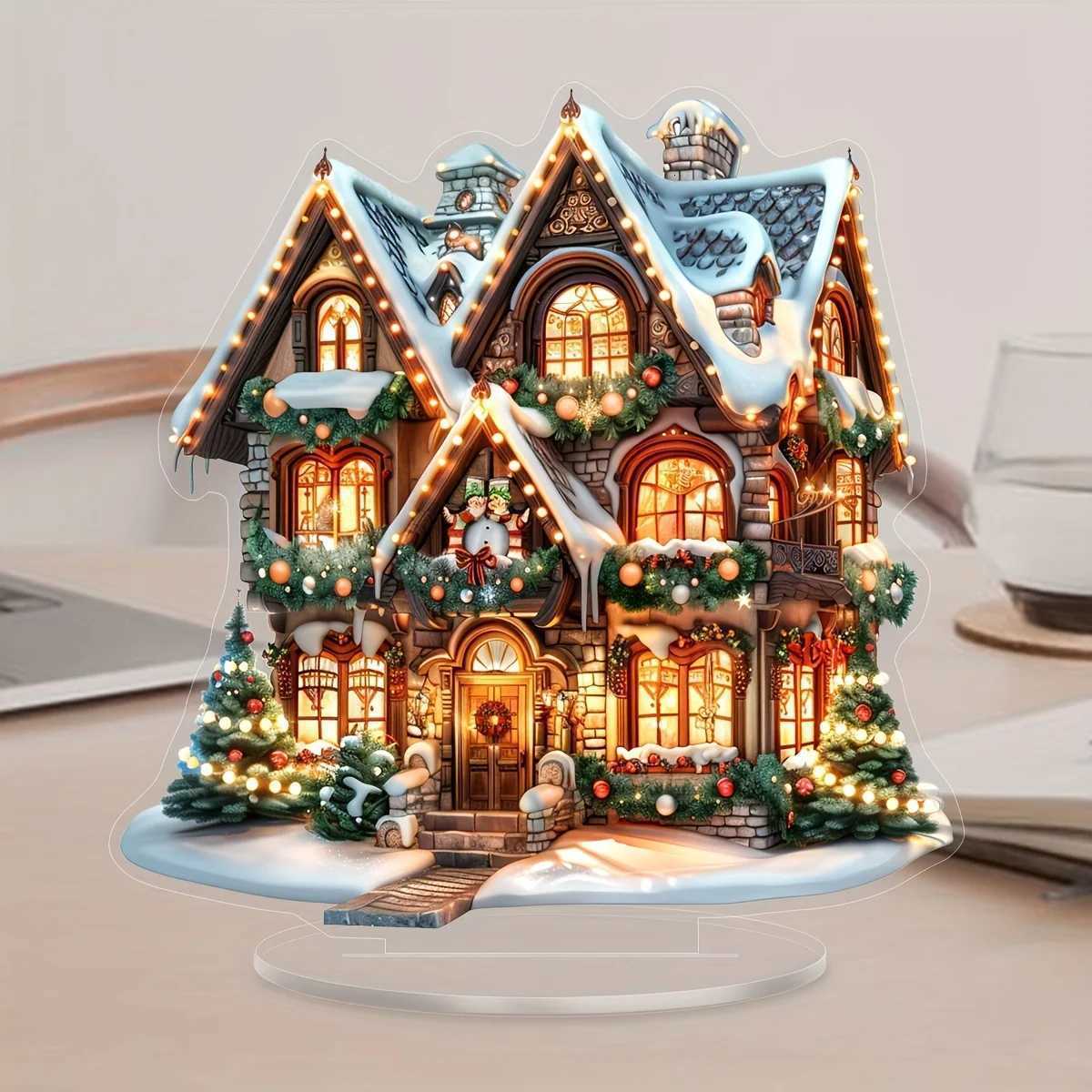 Christmas 2D Acrylic Castle Snow House Wooden Hanging Pendant Xmas Decoration For He Christmas Party New Year Gift Navidad H251129