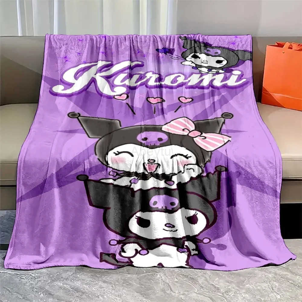 Sanrio Kuromi Flannel Cartoon Fluffy Blanket Soft Quilt Thicken Plush Blanket Cartoon My Melody Sofa Blanket Child Adult Gift H251201