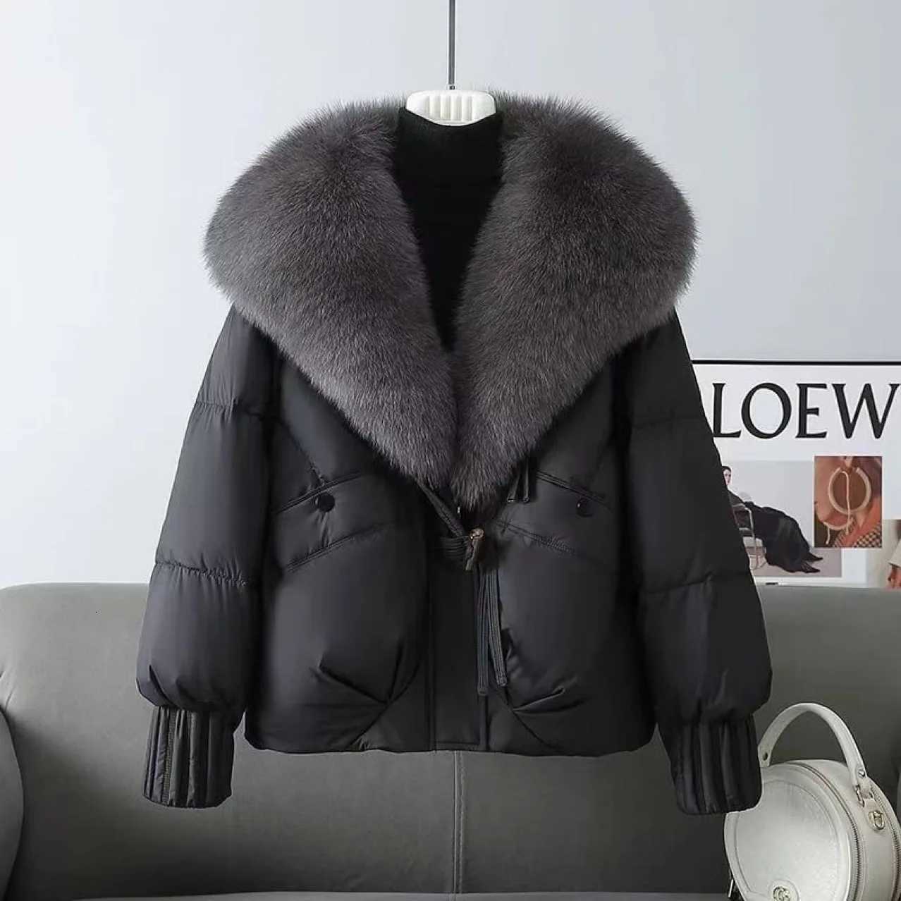 Winter Womens Cotton-Padded Jacket Large Fur Collar Thickened Short Warm Coat down Filled Anti-Fur for Short PeopleT251201