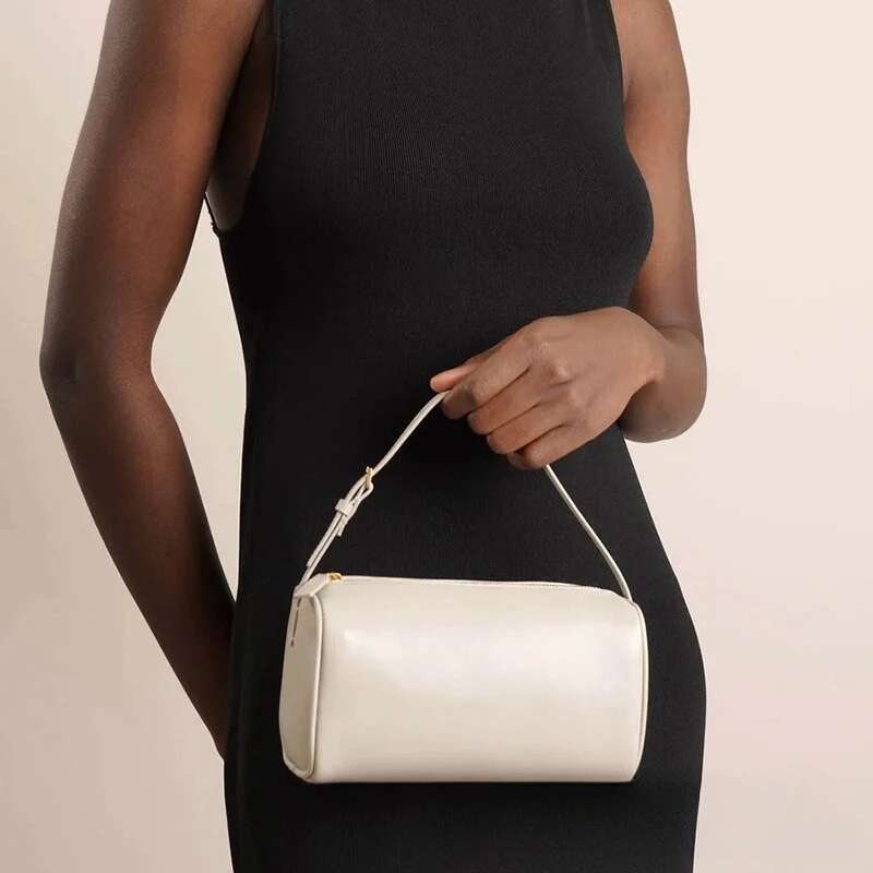 90S Top-Grain Cowhide Pen Case Versatile And High-End Round Bag, Women's Casual Underarm Handbag