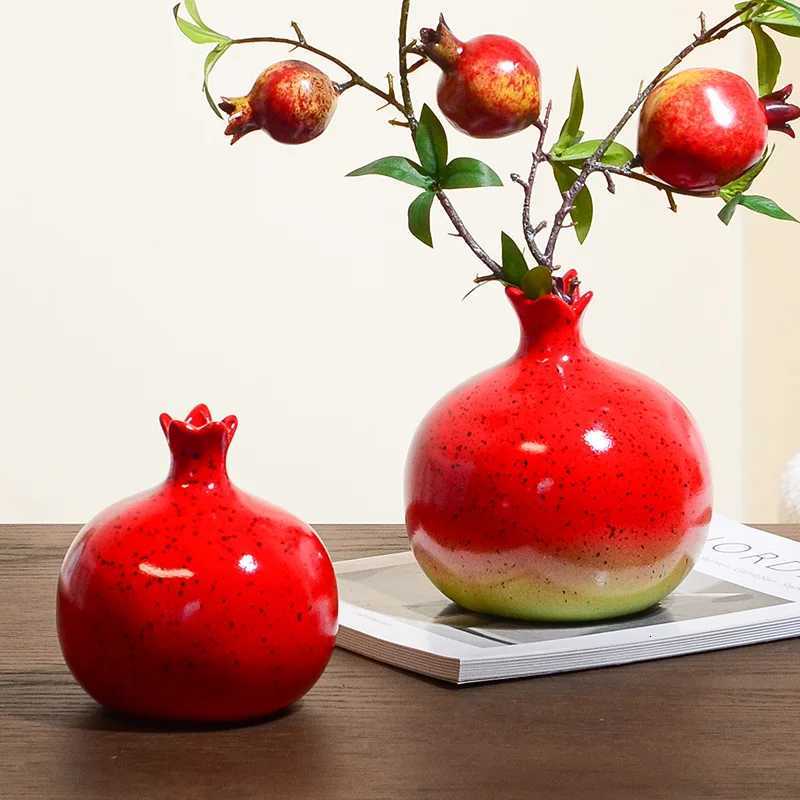 Modern Gradient Color Pegranate Ceramic Vase Flower Arrangement Container Table Decoration Fruit Pegranate Shape Vase Crafts Y251201