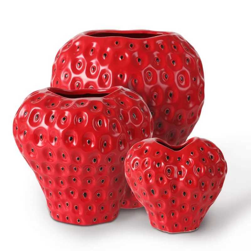Strawberry Vase Ceramic High Art Ornaments Living Ro Off Dining Table Ceramic Flower Arrangement Vase Red Fruit Container Y251201