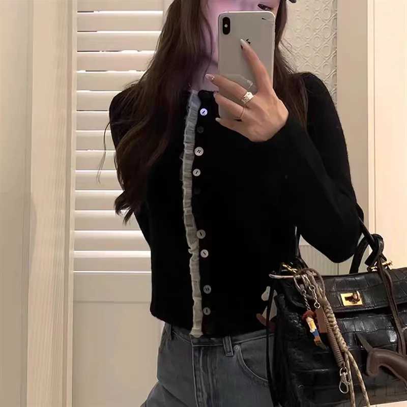 Sweet Korean O Neck Solid Color Lace Soft Womens Sweater Cardigan Spring Autumn New Fashion Versatile Long Sleeved Lady Coat M260306