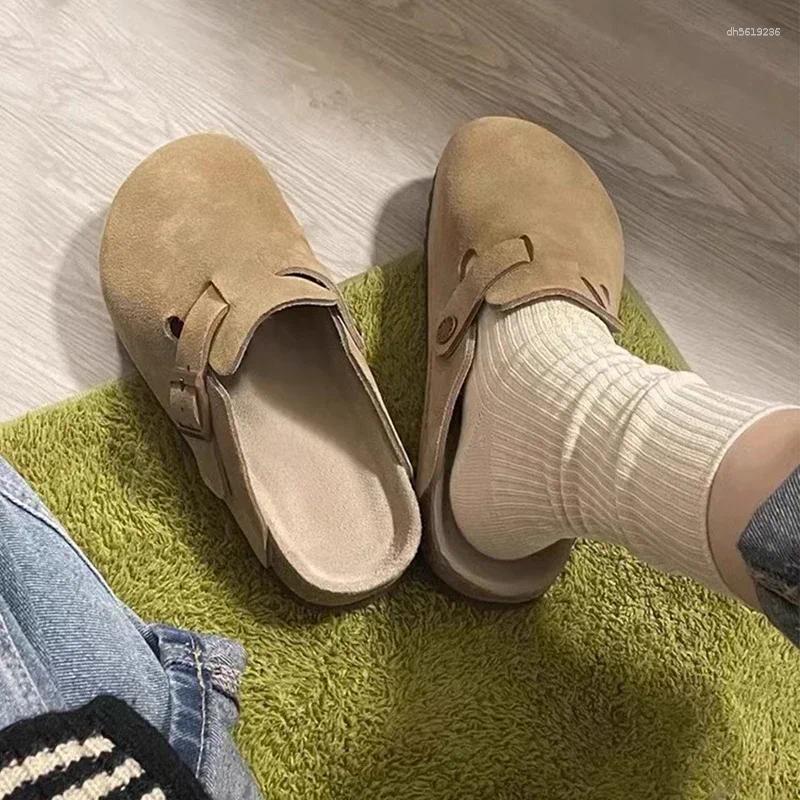 Slippers Faux Suede Flat Birken Women Autumn Vintage Close Toe Mules Shoes Woman Soft Sole Cork Slides Outdoor Size 36-40