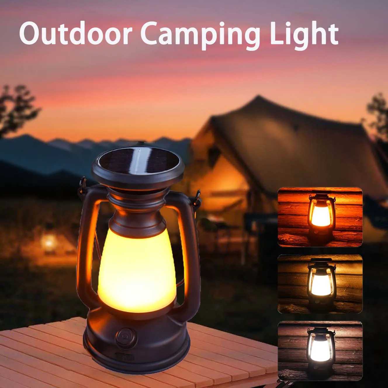 USB Rechargeable/Solar Charging Camping Light Portable Lanterns 3 Lighting Modes Atmosphere Light Outdoor Hanging Tent Light M251201
