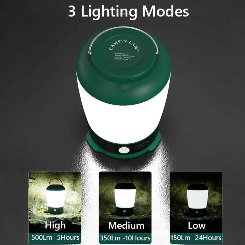 Portable Camping Lanterns Rechargeable 3 Color Dimmable Tent Light Outdoor Waterproof Flashlight Emergency Work Lamp For Fishing M251201