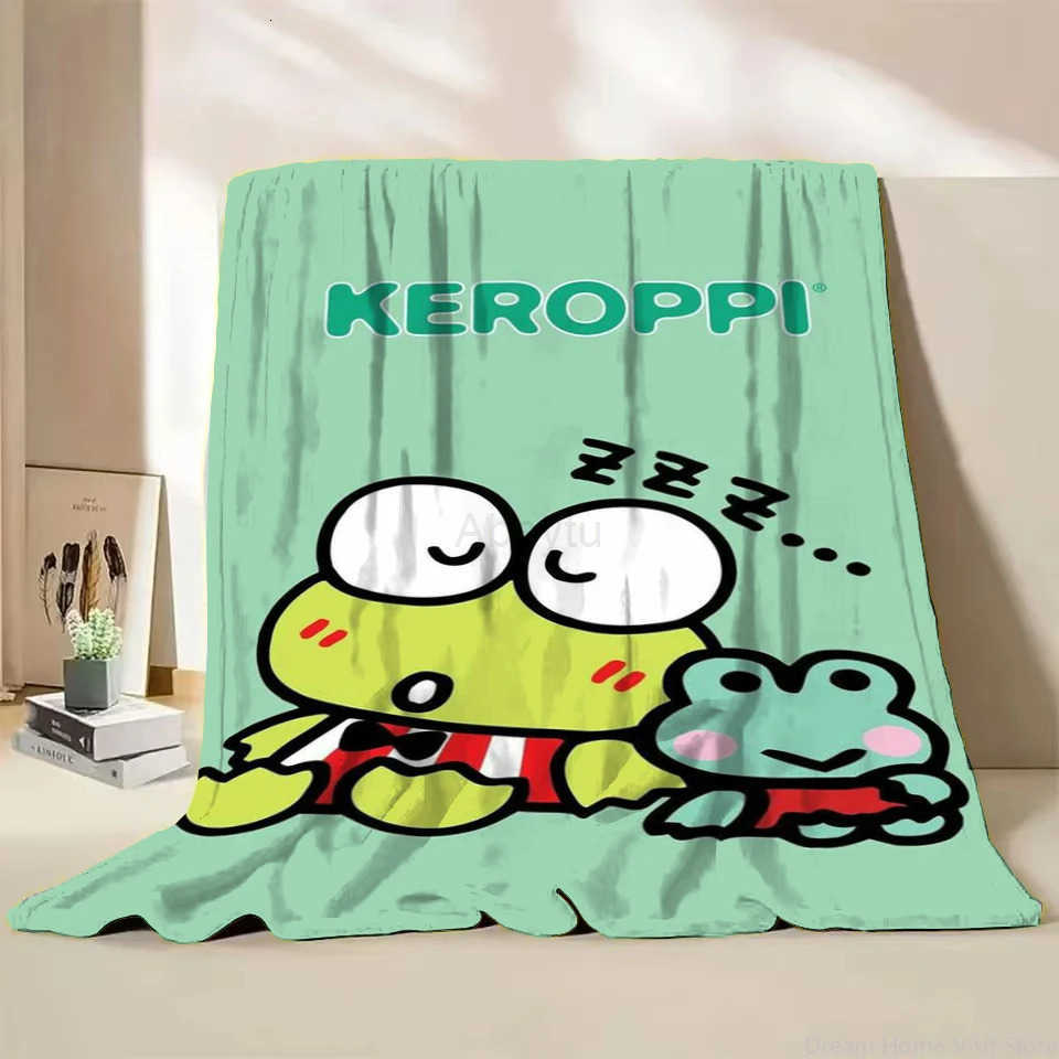 Sanrio Keroppi Summer Winter Children Adult Soft Flannel Blanket Fluffy Baby Kids Plush for Bedroom Travel Office Cover Blankets H251201
