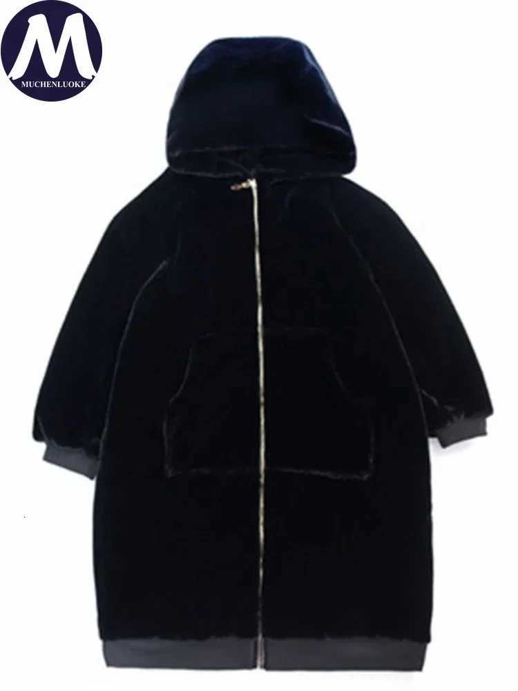 Womens Hooded Faux Fur Coat Mid Length Coats Loose Plush Thickening Warm Casual Fashion Autumn Winter NewT251201